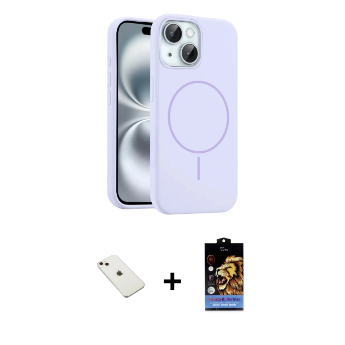 MARSİLYAN™- iPhone 14 Kılıf Yankı Form Serisi - Siyah Buffer Hayalet Cam Ekran Koruyucu + Diamond Kamera Lens - PE