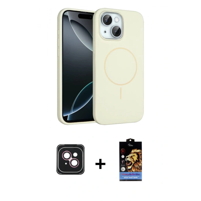 MARSİLYAN™- iPhone 14 Kılıf Yankı Form Serisi - Siyah Buffer Hayalet Cam Ekran Koruyucu + PVD Metal Kamera Lens - PE