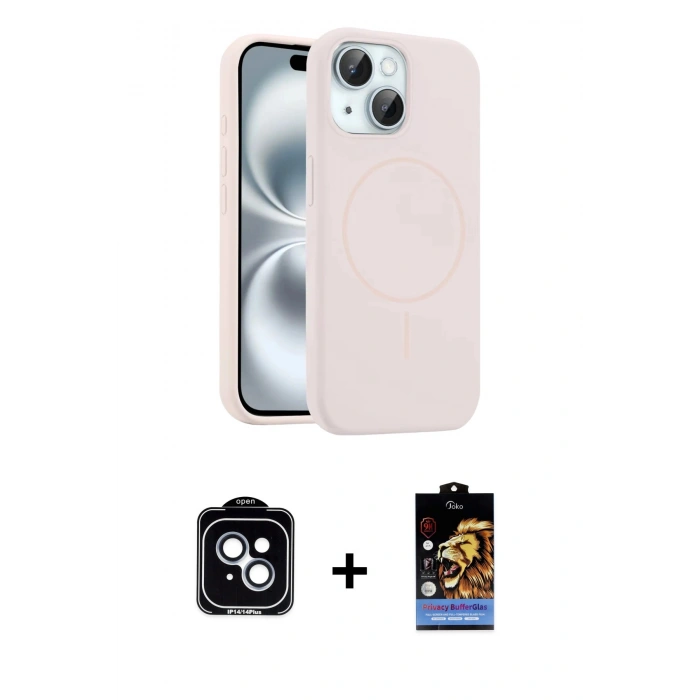 MARSİLYAN™- iPhone 14 Kılıf Yankı Form Serisi - Siyah Buffer Hayalet Cam Ekran Koruyucu + PVD Metal Kamera Lens - MI