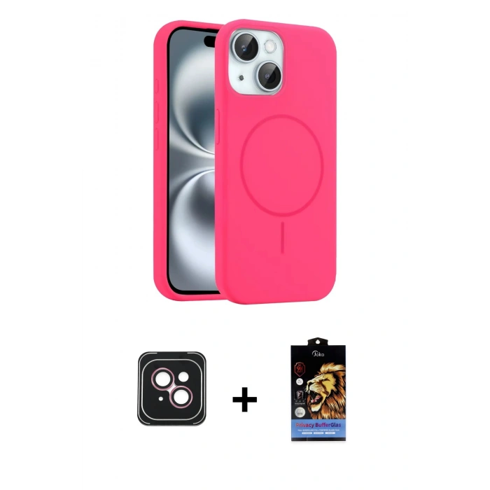 MARSİLYAN™- iPhone 14 Kılıf Yankı Form Serisi - Siyah Buffer Hayalet Cam Ekran Koruyucu + PVD Metal Kamera Lens - PE