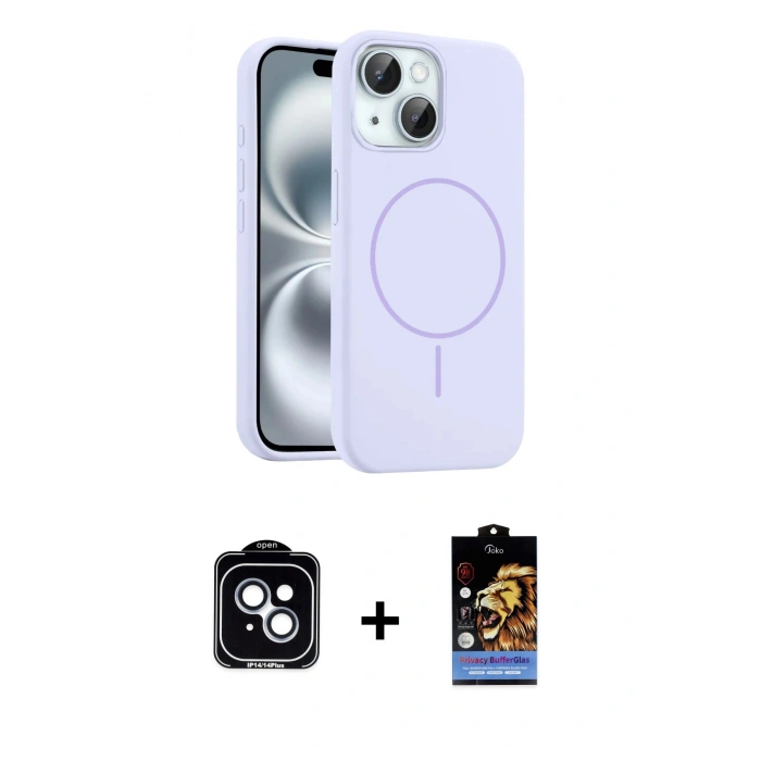 MARSİLYAN™- iPhone 14 Kılıf Yankı Form Serisi - Siyah Buffer Hayalet Cam Ekran Koruyucu + PVD Metal Kamera Lens - MI