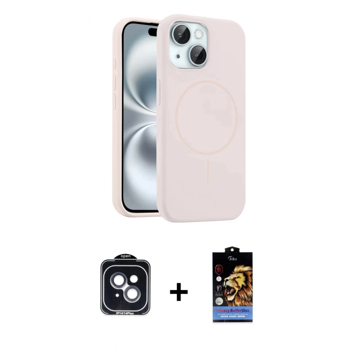 MARSİLYAN™- iPhone 14 Kılıf Yankı Form Serisi - Siyah Buffer Hayalet Cam Ekran Koruyucu + PVD Metal Kamera Lens - SH