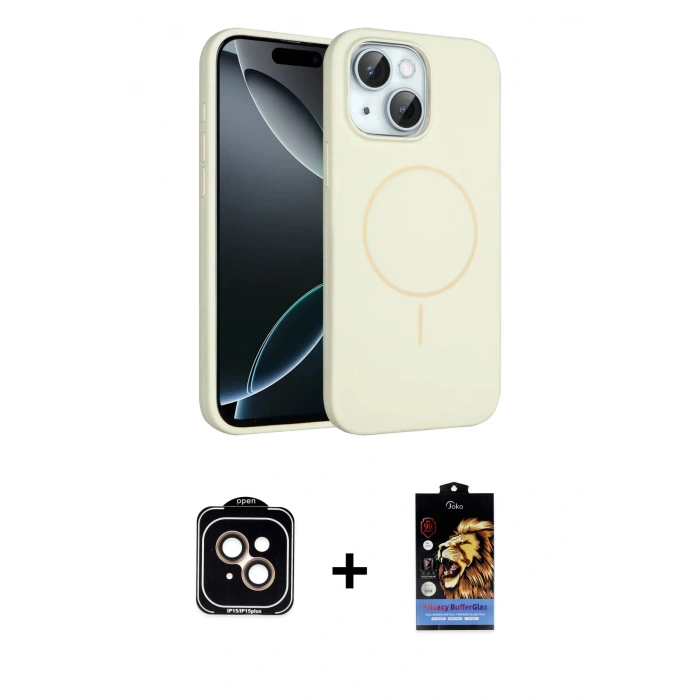 MARSİLYAN™- iPhone 14 Kılıf Yankı Form Serisi - Siyah Buffer Hayalet Cam Ekran Koruyucu + PVD Metal Kamera Lens - TU