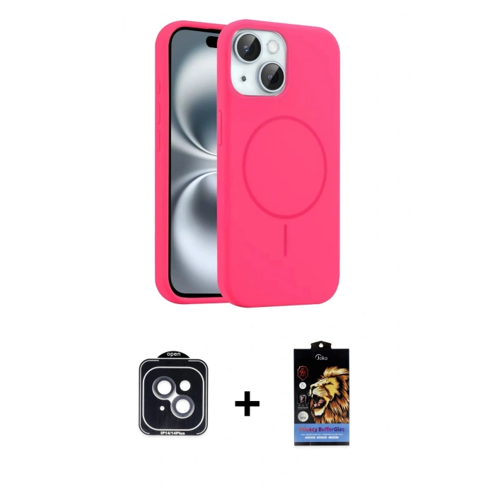 MARSİLYAN™- iPhone 14 Kılıf Yankı Form Serisi - Siyah Buffer Hayalet Cam Ekran Koruyucu + PVD Metal Kamera Lens - SH