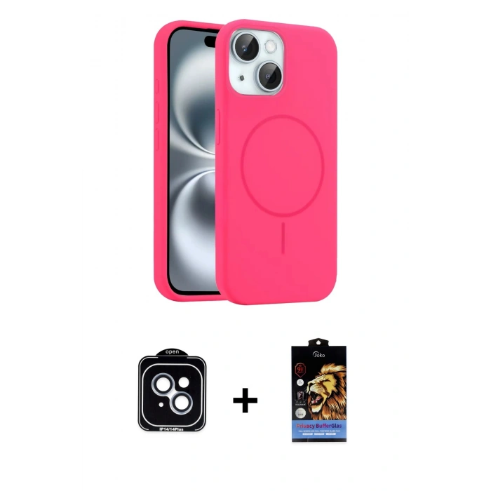MARSİLYAN™- iPhone 14 Kılıf Yankı Form Serisi - Siyah Buffer Hayalet Cam Ekran Koruyucu + PVD Metal Kamera Lens - MI