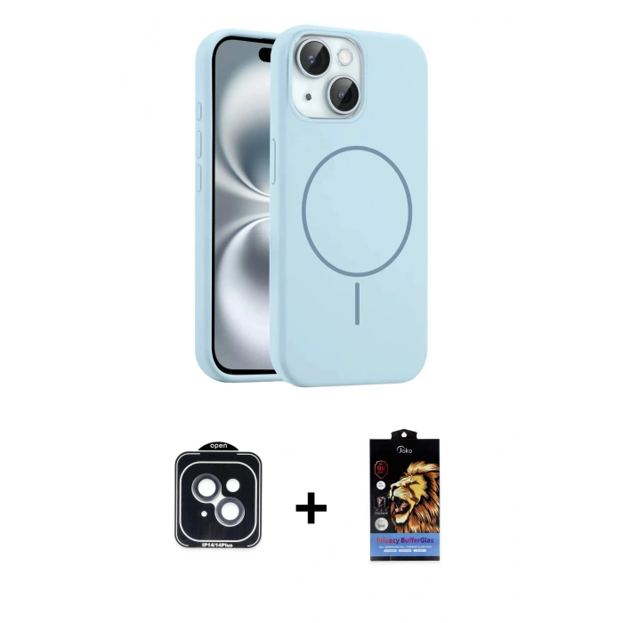 MARSİLYAN™- iPhone 14 Kılıf Yankı Form Serisi - Siyah Buffer Hayalet Cam Ekran Koruyucu + PVD Metal Kamera Lens - SH