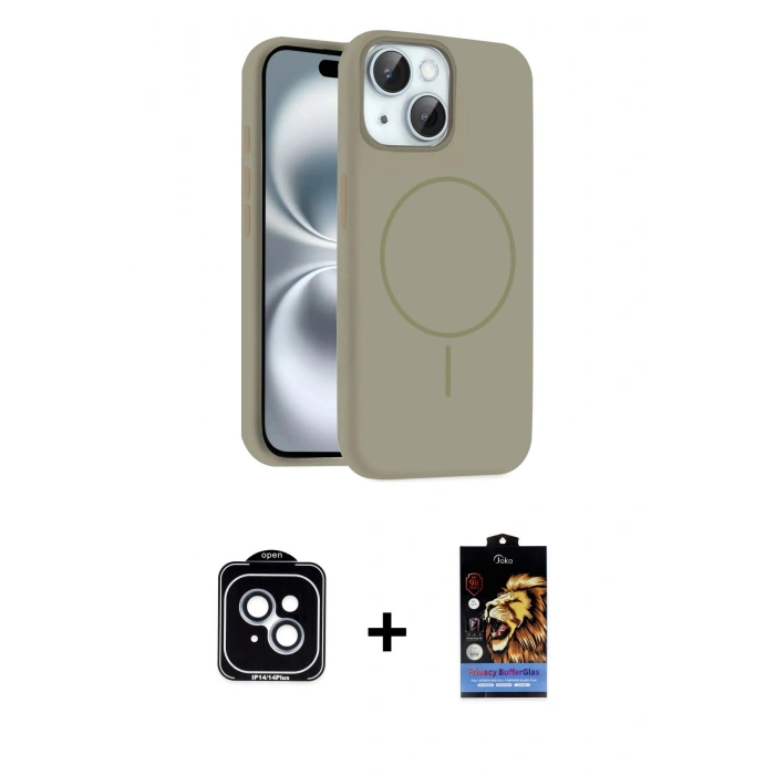 MARSİLYAN™- iPhone 14 Kılıf Yankı Form Serisi - Siyah Buffer Hayalet Cam Ekran Koruyucu + PVD Metal Kamera Lens - MI