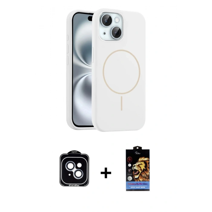 MARSİLYAN™- iPhone 14 Kılıf Yankı Form Serisi - Siyah Buffer Hayalet Cam Ekran Koruyucu + PVD Metal Kamera Lens - MI