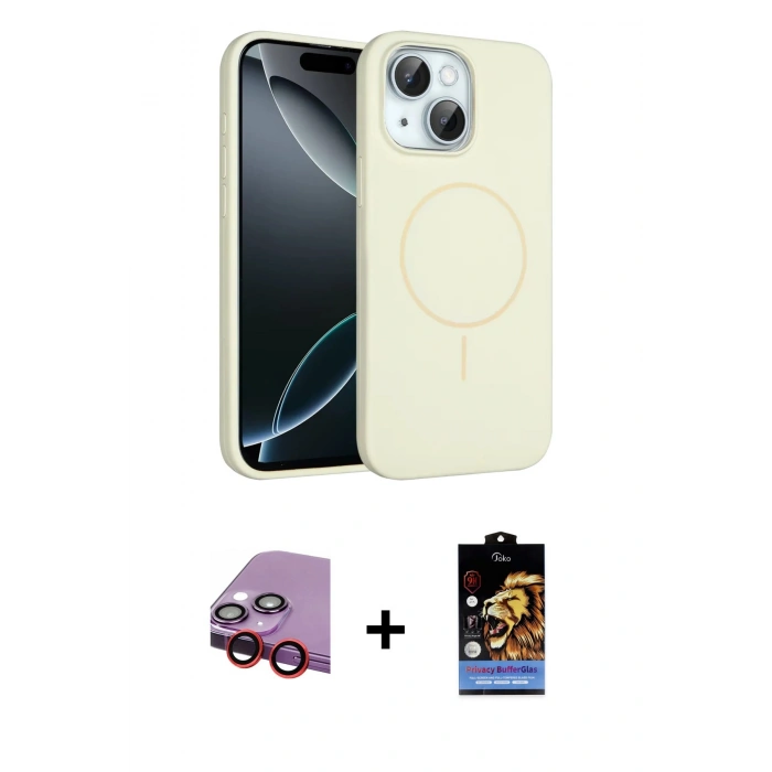 MARSİLYAN™- iPhone 14 Kılıf Yankı Form Serisi - Siyah Buffer Hayalet Cam Ekran Koruyucu + Raze Metal Kamera Lens - KI