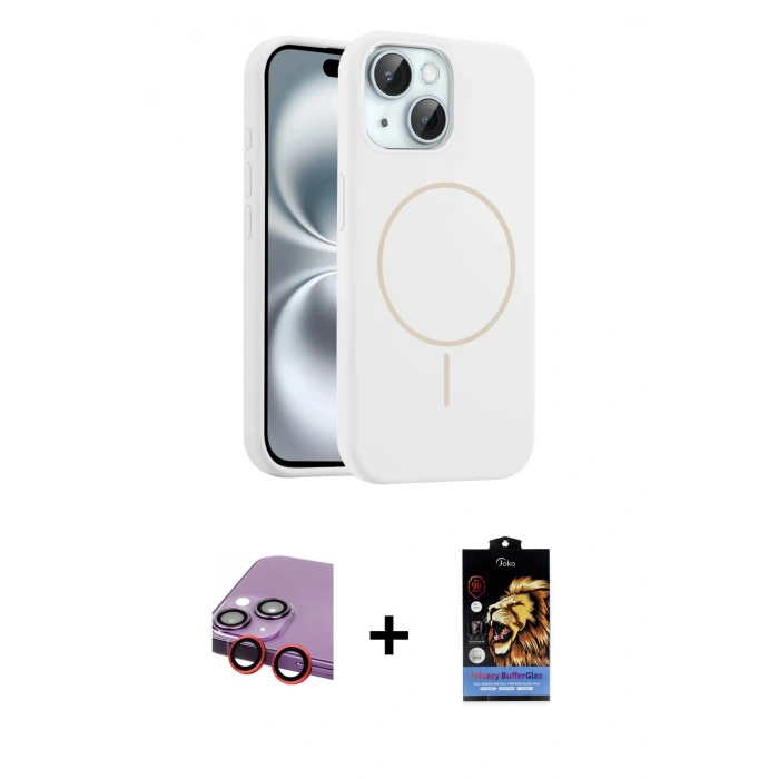 MARSİLYAN™- iPhone 14 Kılıf Yankı Form Serisi - Siyah Buffer Hayalet Cam Ekran Koruyucu + Raze Metal Kamera Lens - KI