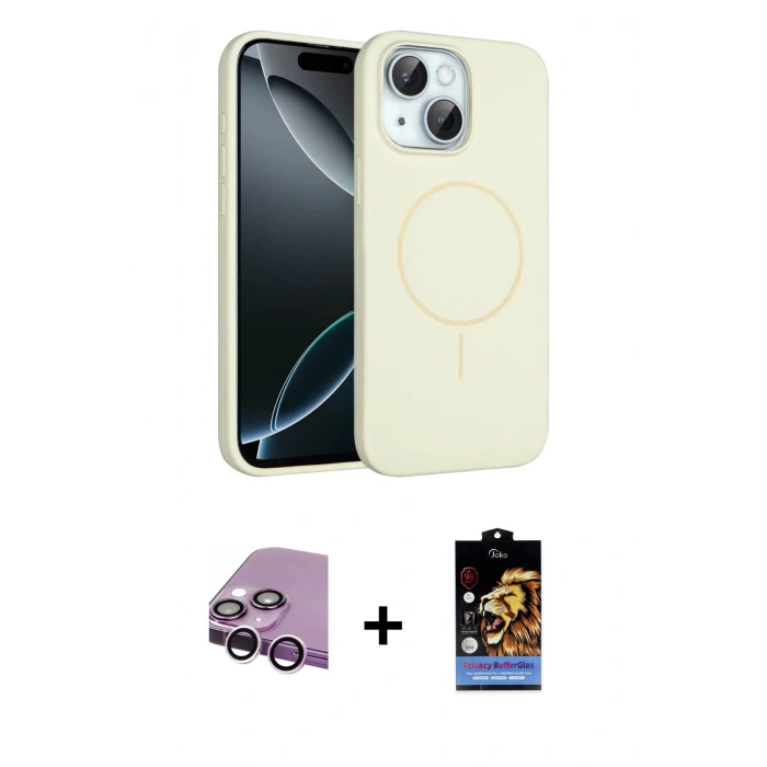 MARSİLYAN™- iPhone 14 Kılıf Yankı Form Serisi - Siyah Buffer Hayalet Cam Ekran Koruyucu + Raze Metal Kamera Lens - MR