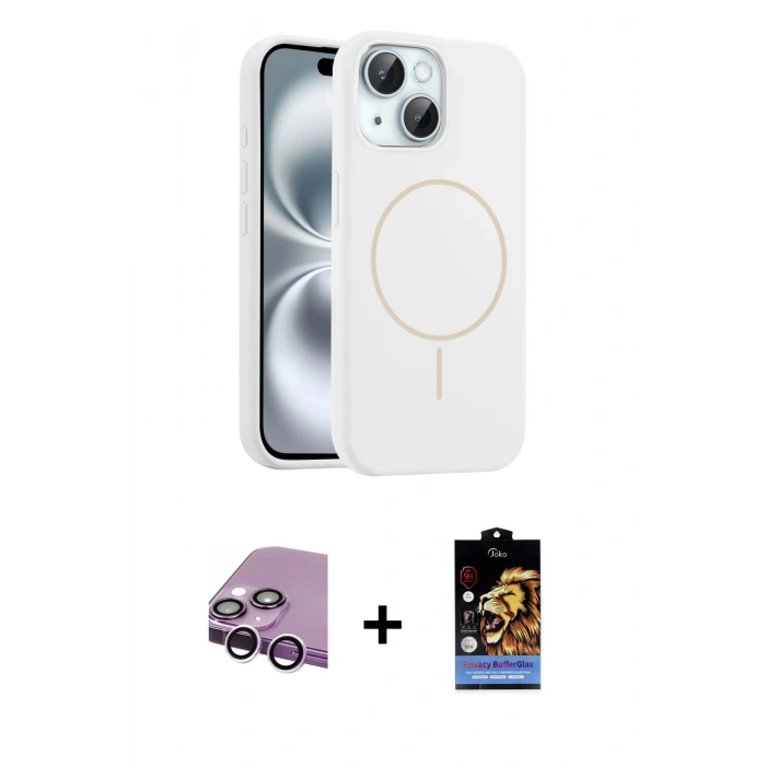 MARSİLYAN™- iPhone 14 Kılıf Yankı Form Serisi - Siyah Buffer Hayalet Cam Ekran Koruyucu + Raze Metal Kamera Lens - MR