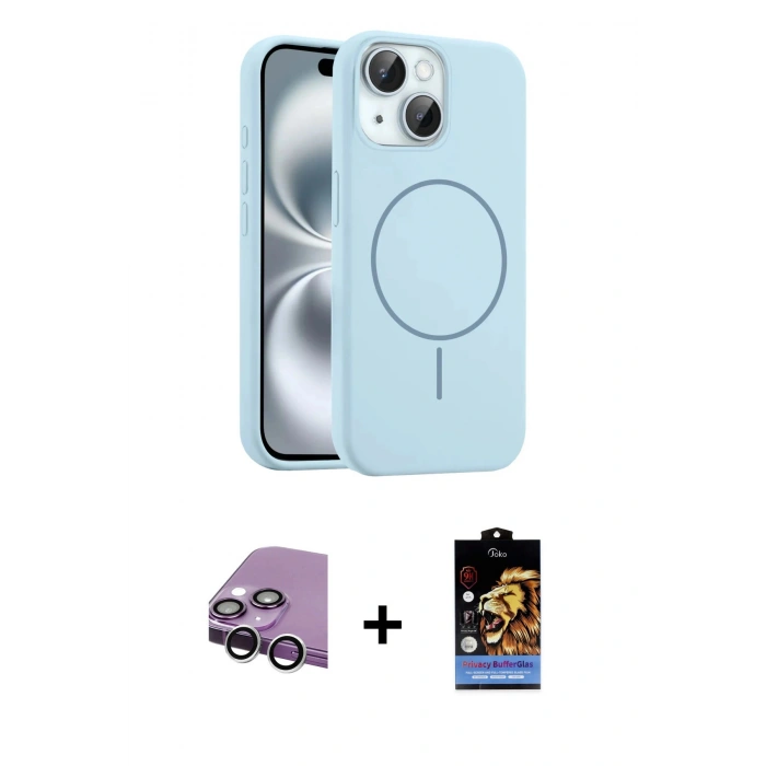 MARSİLYAN™- iPhone 14 Kılıf Yankı Form Serisi - Siyah Buffer Hayalet Cam Ekran Koruyucu + Raze Metal Kamera Lens - GS