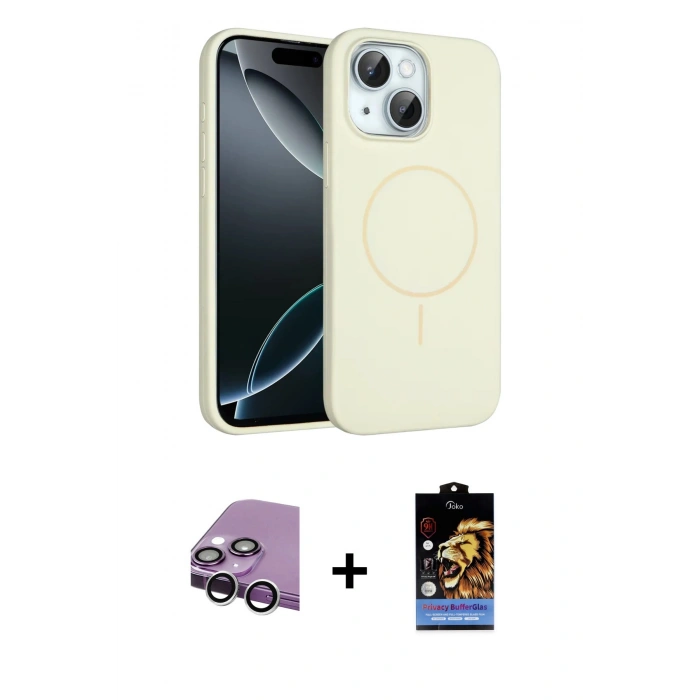 MARSİLYAN™- iPhone 14 Kılıf Yankı Form Serisi - Siyah Buffer Hayalet Cam Ekran Koruyucu + Raze Metal Kamera Lens - GS