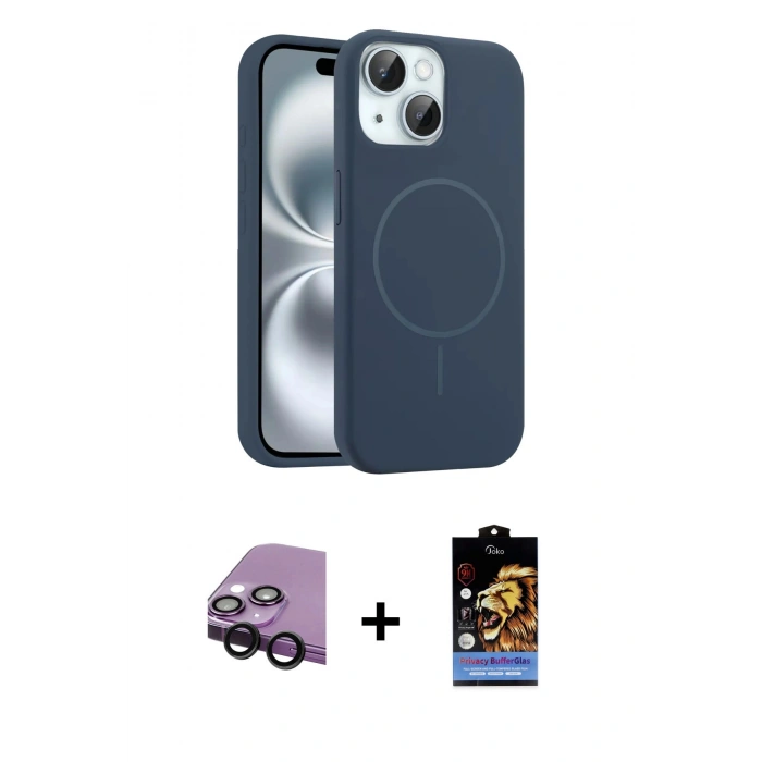 MARSİLYAN™- iPhone 14 Kılıf Yankı Form Serisi - Siyah Buffer Hayalet Cam Ekran Koruyucu + Raze Metal Kamera Lens - SH