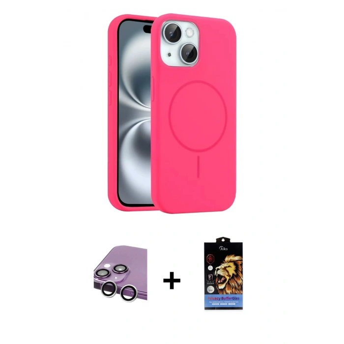 MARSİLYAN™- iPhone 14 Kılıf Yankı Form Serisi - Siyah Buffer Hayalet Cam Ekran Koruyucu + Raze Metal Kamera Lens - GS