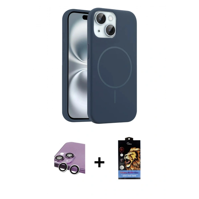 MARSİLYAN™- iPhone 14 Kılıf Yankı Form Serisi - Siyah Buffer Hayalet Cam Ekran Koruyucu + Raze Metal Kamera Lens - GS