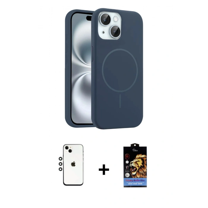 MARSİLYAN™- iPhone 14 Kılıf Yankı Form Serisi - Siyah Buffer Hayalet Cam Ekran Koruyucu + Shine Kamera Lens - GS