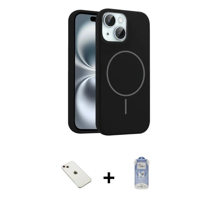 MARSİLYAN™- iPhone 14 Kılıf Yankı Form Serisi - Siyah Joko Magic 5D Cam + Diamond Kamera Lens - PE