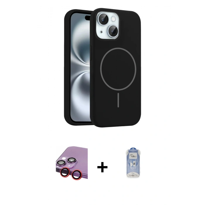 MARSİLYAN™- iPhone 14 Kılıf Yankı Form Serisi - Siyah Joko Magic 5D Cam + Raze Metal Kamera Lens - KI