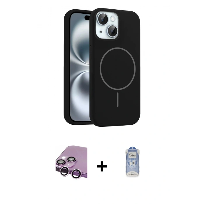 MARSİLYAN™- iPhone 14 Kılıf Yankı Form Serisi - Siyah Joko Magic 5D Cam + Raze Metal Kamera Lens - MR