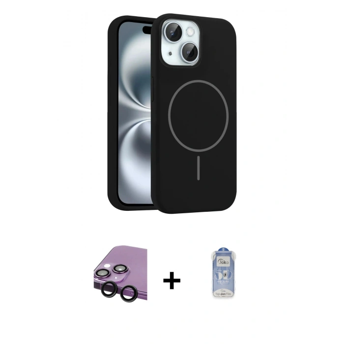MARSİLYAN™- iPhone 14 Kılıf Yankı Form Serisi - Siyah Joko Magic 5D Cam + Raze Metal Kamera Lens - SH