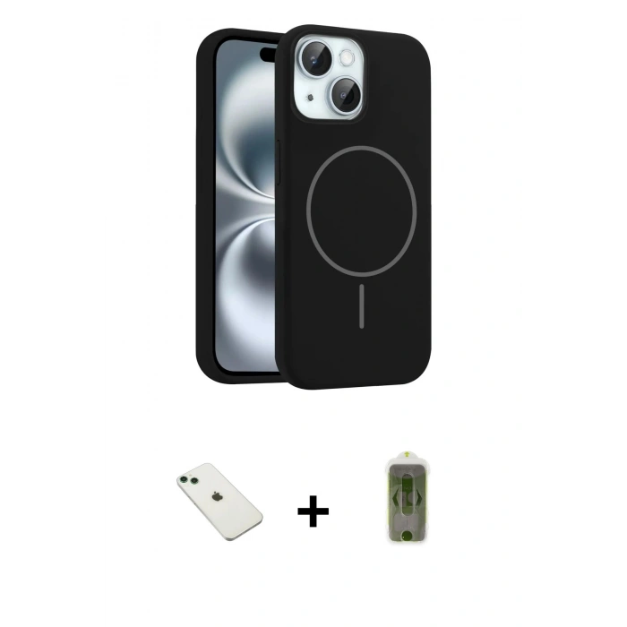 MARSİLYAN™- iPhone 14 Kılıf Yankı Form Serisi - Siyah Joko Magic 5D Hayalet Cam + Diamond Kamera Lens - YL