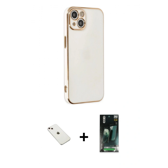 MARSİLYAN™- iPhone 14 Kılıf Yankı Serisi - Şeffaf 360 Full Body Arka Koruyucu + Diamond Kamera Lens - PE