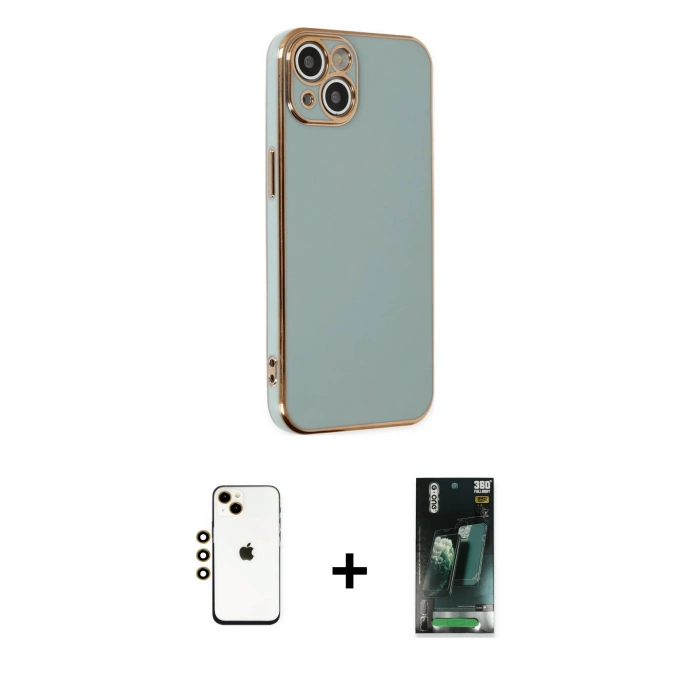 MARSİLYAN™- iPhone 14 Kılıf Yankı Serisi - Şeffaf 360 Full Body Arka Koruyucu + Shine Kamera Lens - GD