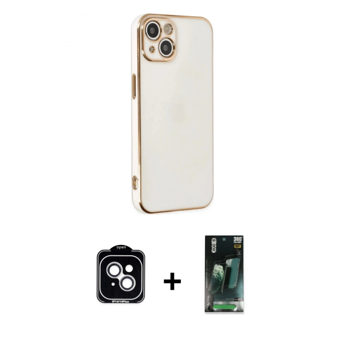 MARSİLYAN™- iPhone 14 Kılıf Yankı Serisi - Şeffaf 360 Full Body Arka Koruyucu + PVD Metal Kamera Lens - GS