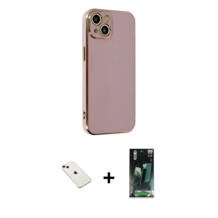 MARSİLYAN™- iPhone 14 Kılıf Yankı Serisi - Şeffaf 360 Full Body Arka Koruyucu + Kırmızı Diamond Kamera Lens