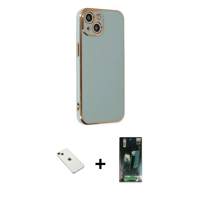 MARSİLYAN™- iPhone 14 Kılıf Yankı Serisi - Şeffaf 360 Full Body Arka Koruyucu + Kırmızı Diamond Kamera Lens