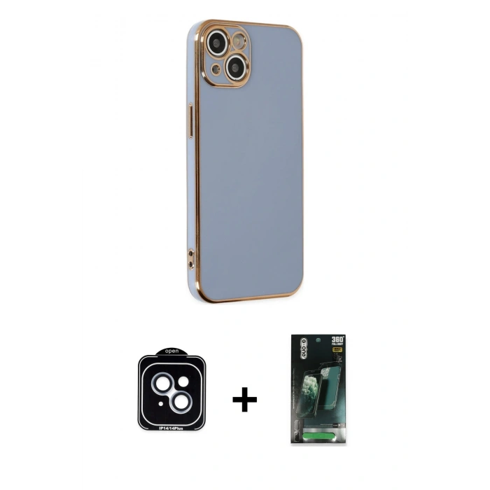 MARSİLYAN™- iPhone 14 Kılıf Yankı Serisi - Şeffaf 360 Full Body Arka Koruyucu + PVD Metal Kamera Lens - MI