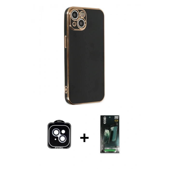 MARSİLYAN™- iPhone 14 Kılıf Yankı Serisi - Şeffaf 360 Full Body Arka Koruyucu + PVD Metal Kamera Lens - MI