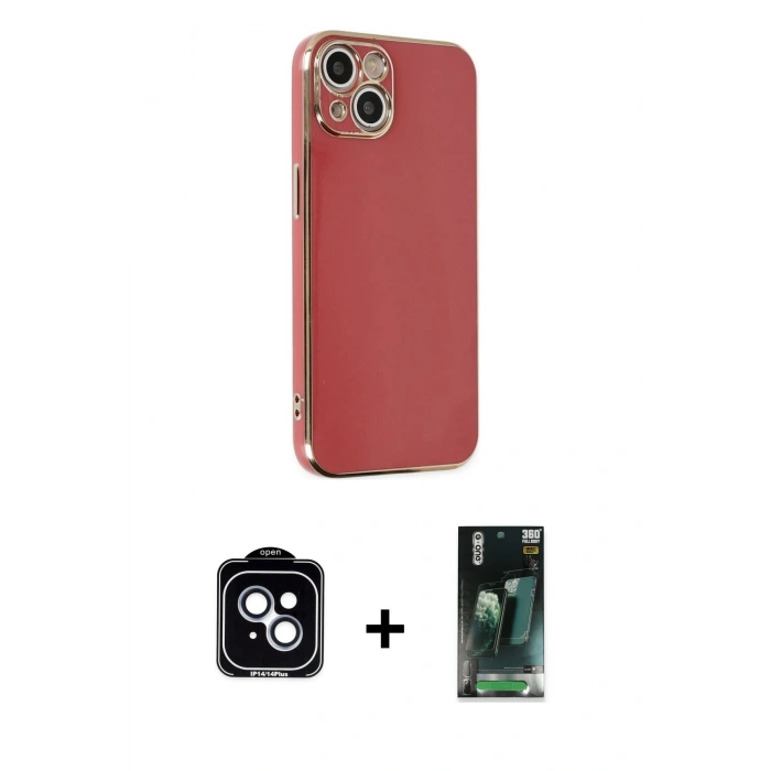 MARSİLYAN™- iPhone 14 Kılıf Yankı Serisi - Şeffaf 360 Full Body Arka Koruyucu + PVD Metal Kamera Lens - MI
