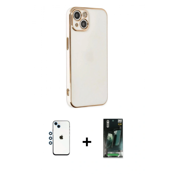 MARSİLYAN™- iPhone 14 Kılıf Yankı Serisi - Şeffaf 360 Full Body Arka Koruyucu + Shine Kamera Lens - MI