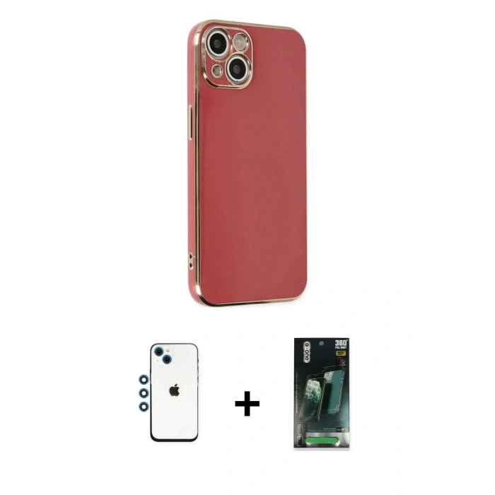 MARSİLYAN™- iPhone 14 Kılıf Yankı Serisi - Şeffaf 360 Full Body Arka Koruyucu + Shine Kamera Lens - MI
