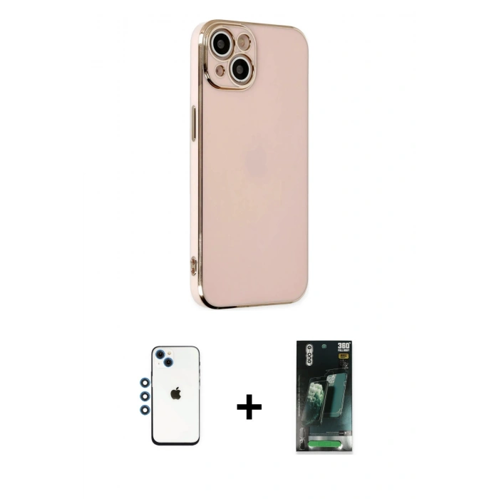 MARSİLYAN™- iPhone 14 Kılıf Yankı Serisi - Şeffaf 360 Full Body Arka Koruyucu + Shine Kamera Lens - MI