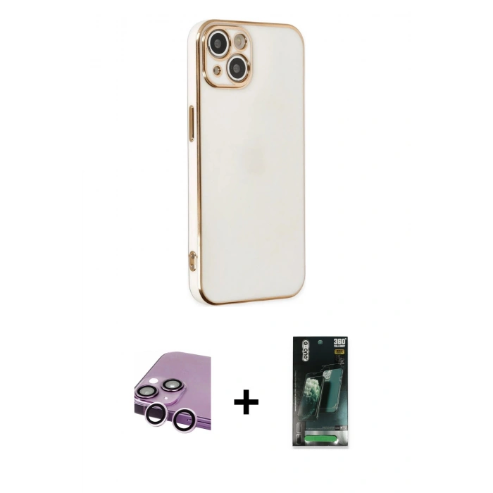MARSİLYAN™- iPhone 14 Kılıf Yankı Serisi - Şeffaf 360 Full Body Arka Koruyucu + Raze Metal Kamera Lens - MR