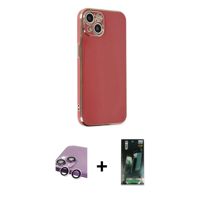 MARSİLYAN™- iPhone 14 Kılıf Yankı Serisi - Şeffaf 360 Full Body Arka Koruyucu + Raze Metal Kamera Lens - MR