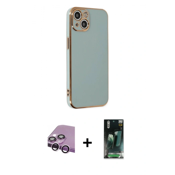 MARSİLYAN™- iPhone 14 Kılıf Yankı Serisi - Şeffaf 360 Full Body Arka Koruyucu + Raze Metal Kamera Lens - MR