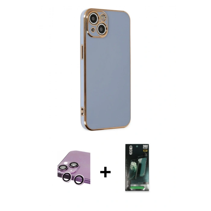 MARSİLYAN™- iPhone 14 Kılıf Yankı Serisi - Şeffaf 360 Full Body Arka Koruyucu + Raze Metal Kamera Lens - MR