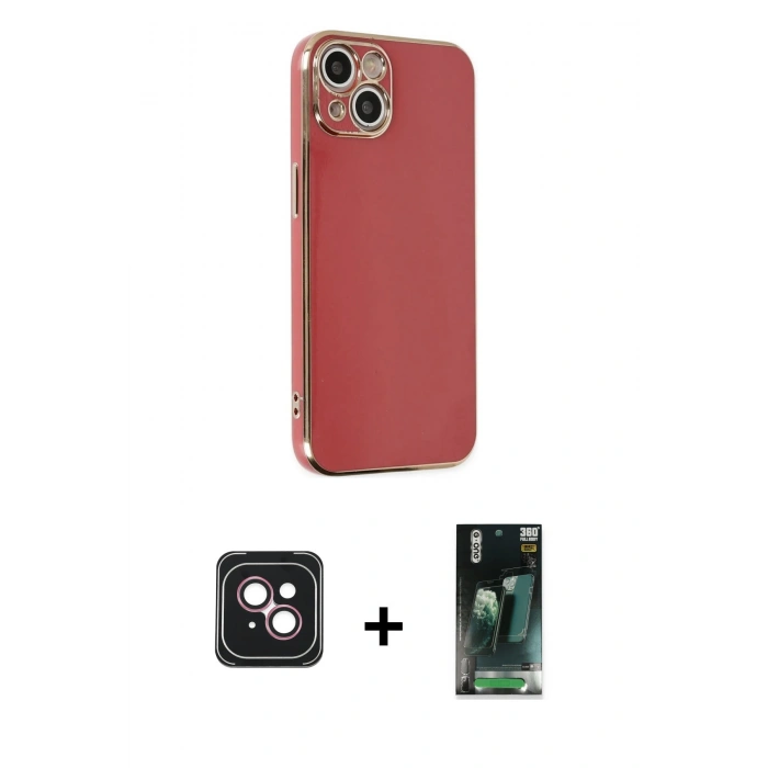 MARSİLYAN™- iPhone 14 Kılıf Yankı Serisi - Şeffaf 360 Full Body Arka Koruyucu + PVD Metal Kamera Lens - PE