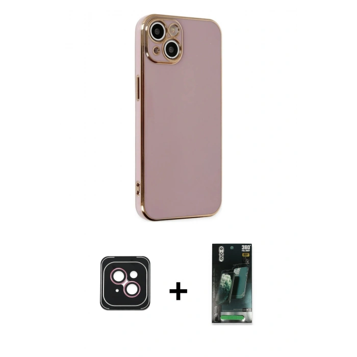 MARSİLYAN™- iPhone 14 Kılıf Yankı Serisi - Şeffaf 360 Full Body Arka Koruyucu + PVD Metal Kamera Lens - PE
