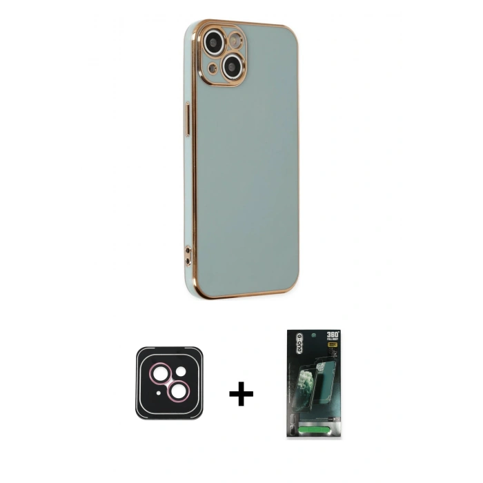 MARSİLYAN™- iPhone 14 Kılıf Yankı Serisi - Şeffaf 360 Full Body Arka Koruyucu + PVD Metal Kamera Lens - PE