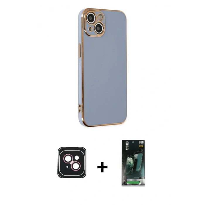 MARSİLYAN™- iPhone 14 Kılıf Yankı Serisi - Şeffaf 360 Full Body Arka Koruyucu + PVD Metal Kamera Lens - PE
