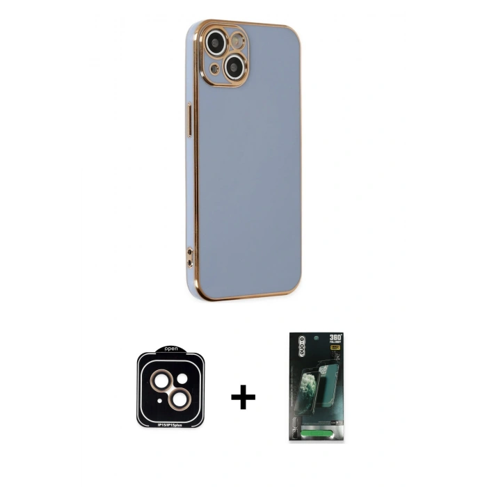 MARSİLYAN™- iPhone 14 Kılıf Yankı Serisi - Şeffaf 360 Full Body Arka Koruyucu + PVD Metal Kamera Lens - TU