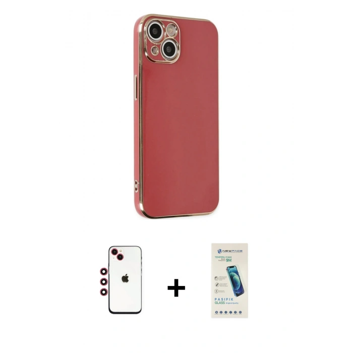MARSİLYAN™- iPhone 14 Kılıf Yankı Serisi - Şeffaf Pasifik Cam Ekran Koruyucu + Shine Kamera Lens - KI