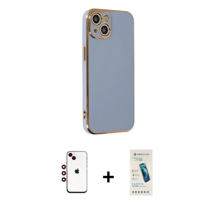 MARSİLYAN™- iPhone 14 Kılıf Yankı Serisi - Şeffaf Pasifik Cam Ekran Koruyucu + Shine Kamera Lens - KI