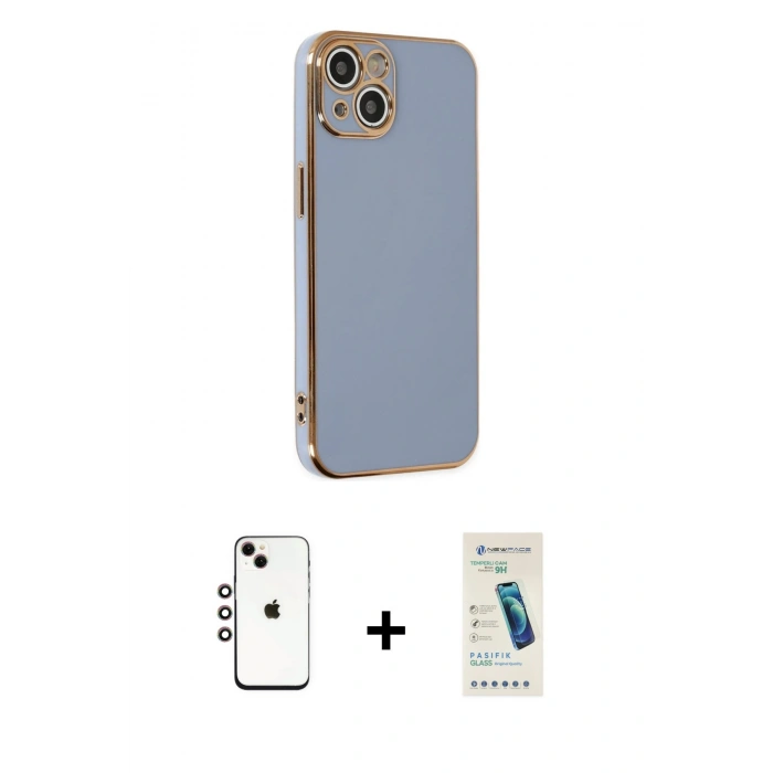 MARSİLYAN™- iPhone 14 Kılıf Yankı Serisi - Şeffaf Pasifik Cam Ekran Koruyucu + Shine Kamera Lens - GI